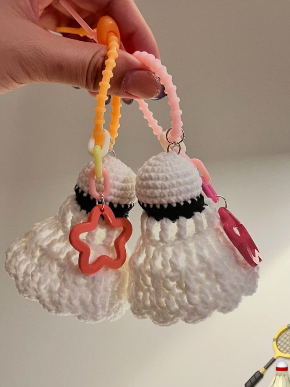 Crochet Badminton Shuttlecock Keychain - Handmade Sporty Amigurumi Charm